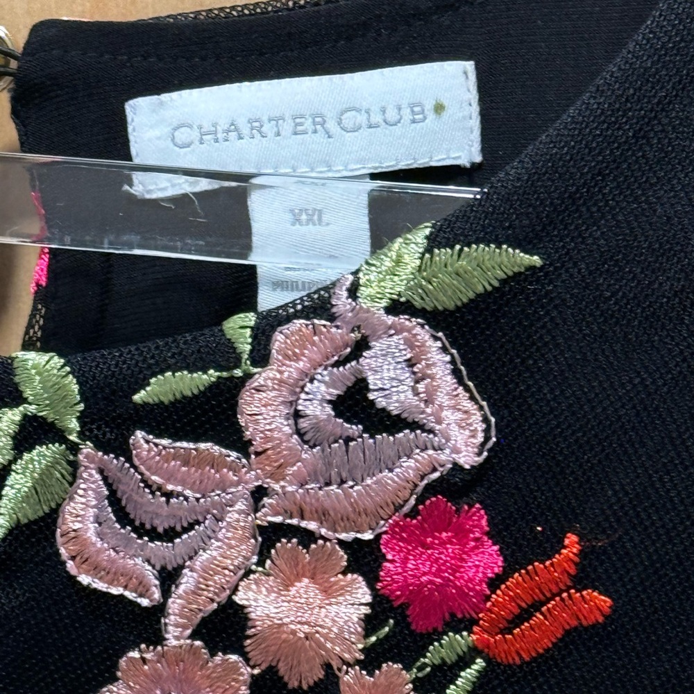 Charter Club Black Embroidered Floral Midi Mesh Dress - Picture 6 of 6